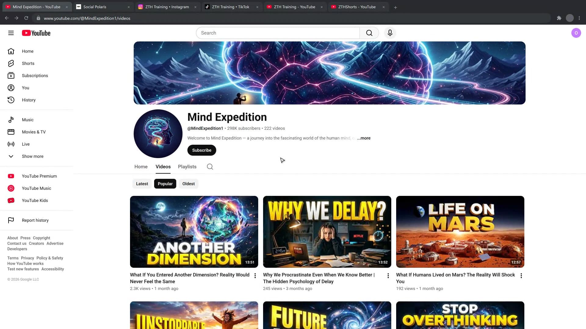 Generated outreach video: browser on the prospect's YouTube channel with personalized tabs open
